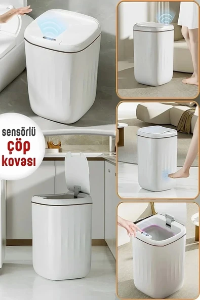 Akıllı Teknolojik Çöp Kutusu UV Işıklı Otomatik Aç Kapat Sensörlü Mutfak Banyo Ev 20L ürün görseli 1
