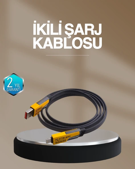 Hızlı Şarj Destekli 65W Örgülü USB-C ve USB-A Çoklu Şarj Kablosu ürün görseli 1