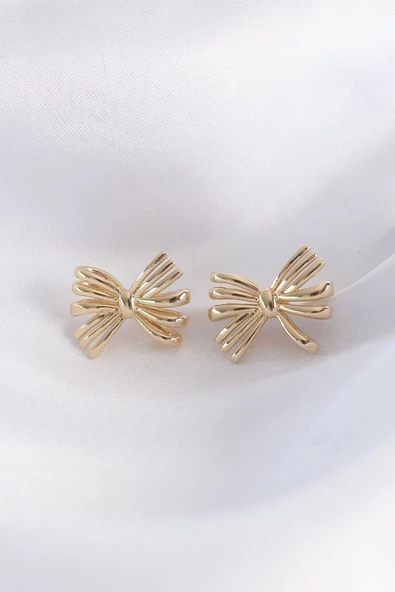 Pirinç Gold Renk Fiyonk Küpe - TJ-BKP8930 TG-1395 339585 ürün görseli 1