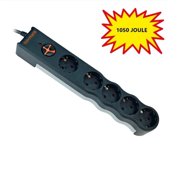 Tunçmatik PowerSurge 1050 Joule TSK6136 Siyah 5'li 1.5 m Akım Korumalı Priz ürün görseli 1