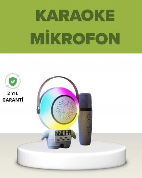 Astronot Tasarımlı Bluetooth Speaker ve Kablosuz Mikrofon Karaoke Seti ürün görseli 1