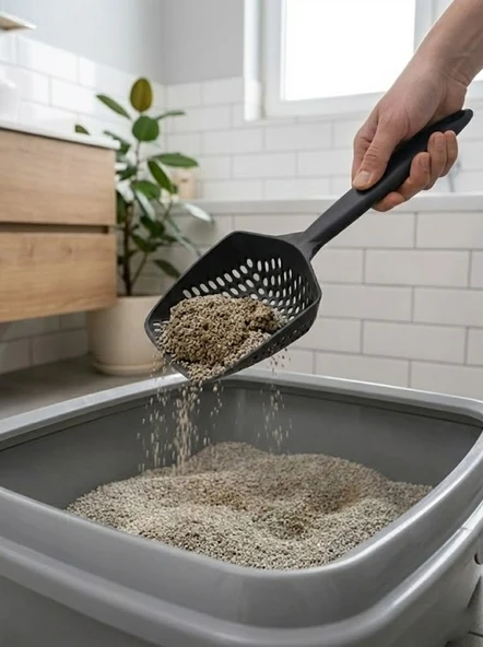 Modern Tasarımlı Mikro Delikli Kedi Kumu Küreği – Ergonomik Saplı, Hızlı ve Hijyenik Temizlik ürün görseli 1
