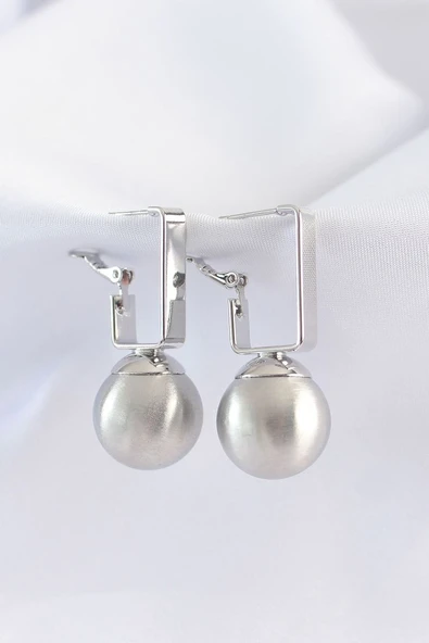 Pirinç Gümüş Renk Dikdörtgen Detay Oval Küpe - TJ-BKP8914 TG-1395 339582 ürün görseli 1
