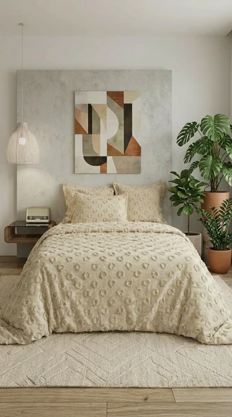 Grace Cappuccino Geometrik Desenli Çift Kişilik Pike Takımı - 3 Parça 240x260 cm ürün görseli 1