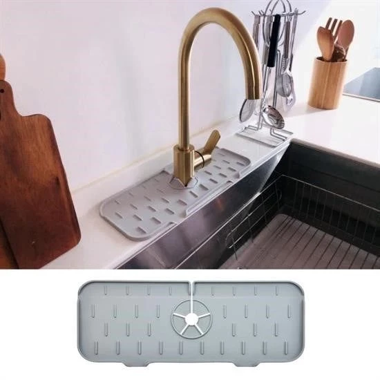 Lavabo İçin Silikon Esnek Mat Musluk Sapı Damlama Tutucu Raf Mutfak Tezgahı Sıçrama Koruma ürün görseli 1