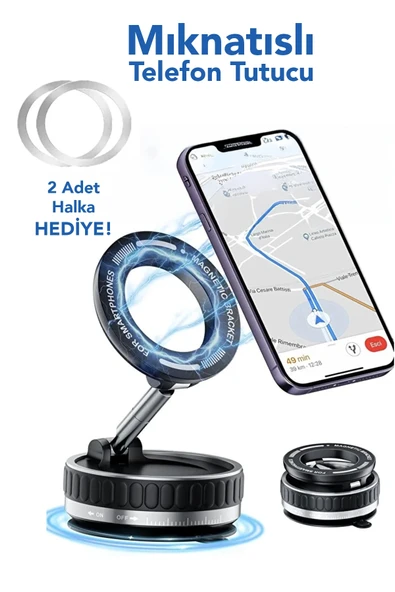 360 Dönebilen Telefon Tutucu - Ayarlanabilir Mıknatıslı Vakumlu Araç İçi Telefon Tutucu ürün görseli 1