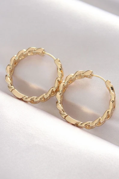 Pirinç Gold Renk Zincir Model Halka Küpe - TJ-BKP8970 TG-1395 339629 ürün görseli 1