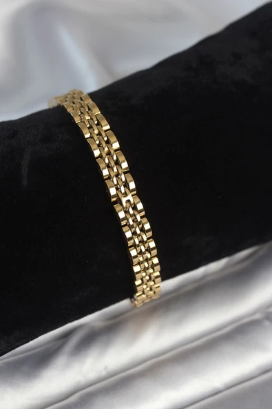 316L Çelik 7 mm Kalınlıkta Gold Renkli Erkek Bileklik ürün görseli 1