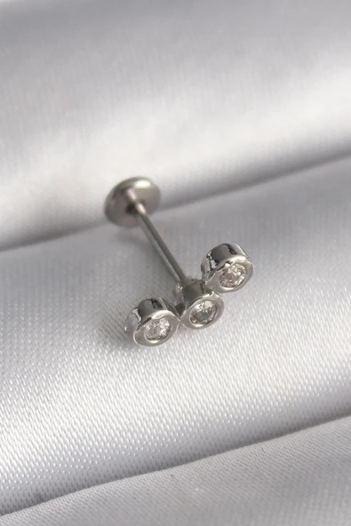 316L Çelik Gümüş Renk Zirkon Taşlı Tragus Piercing ürün görseli 1