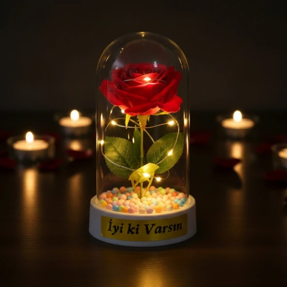 Renkli Toplu Ledli Gül Fanus - Resim 5