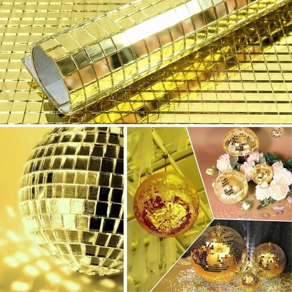 Kare Gold Cam Mozaik Fayans Çıkartmaları El İşi Kare Cam Fayans Kendinden Yapışkanlı Aynalı Dekor Panel 30x30 Cm ürün görseli 1
