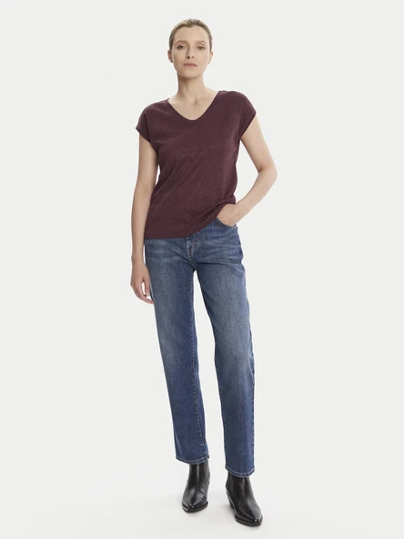 Only 15136069 V Yaka Kolsuz Kadin Body - Bordo ürün görseli 1