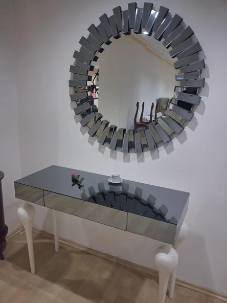 Dresuar ST 90625 Güneş Model Parlak Füme Cam Ayna Kaplı Kayın Tombul Ayak Beyaz ürün görseli 1