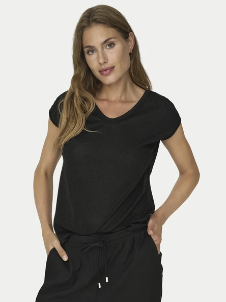Only 15136069 V Yaka Kolsuz Kadin Body - Siyah ürün görseli 1