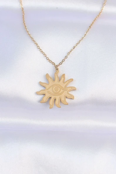 316L Çelik Zincir Gold Renk Göz Güneşi Tasarımlı Kolye - TJ-BKO8734 TG-1395 339710 ürün görseli 1