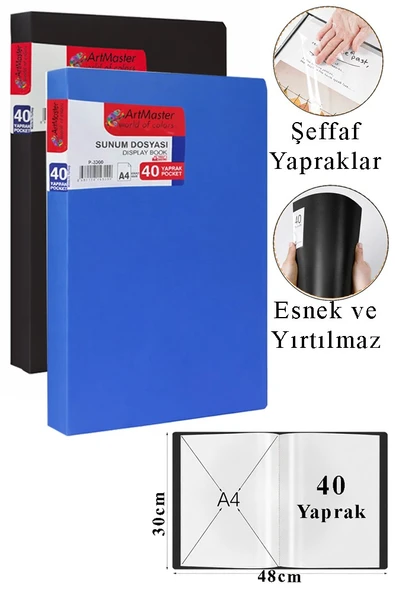 Siyah Mavi Sunum Dosyası 40 lı 2 Adet Poşet Dosyalı Katalog Dosyası 40 Poşetli Kendinden Dosya Plastik Kapaklı ürün görseli 1