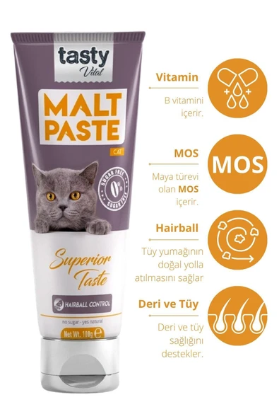 TASTY VİTAL Kedi Malt Pasta 100 gr Kediler Için Tüy Yumağı Önleyici ürün görseli 1
