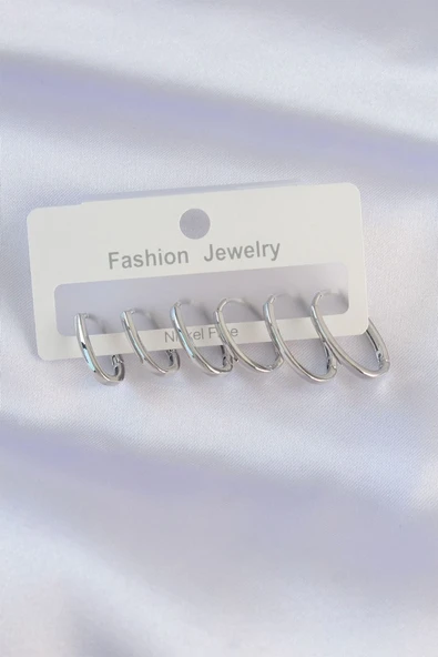 Pirinç Gümüş Renk İnce Oval Küpe Seti - TJ-BKP8989 TG-1395 339648 ürün görseli 1