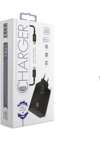 Subzero Honor Magic7 Lite Uyumlu 3 Girişli (Usb+Pd+Pd) 65W Süper Fast Type-C Şarj Aleti + Kablo ürün görseli 1