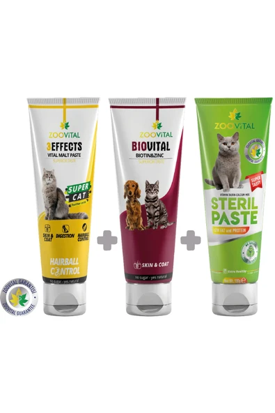 ZOOVİTAL Malt Paste Kedi Macunu 100 Gr + Biotin Past 100 Gr + Steril Paste 100 Gr Kısırlaştırılmış Kediler ürün görseli 1