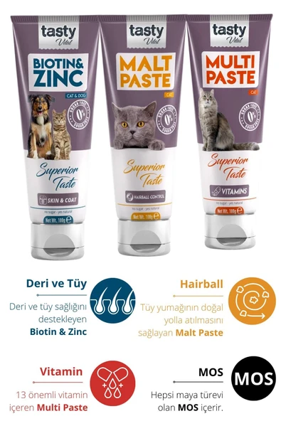 TASTY VİTAL Kedi Malt Paste 100 Gr + Multi Cat Paste 100 Gr + Biotin Paste 100 Gr (3x100 Gr) ürün görseli 1