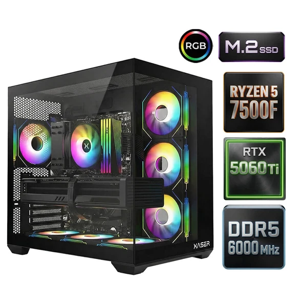 Xaser Sage X90 Ryzen 5 7500F DDR5 16GB Ram 512GB M.2 Nvme SSD 16GB RTX5060Ti Oyuncu Tavsiye Sistem ürün görseli 1