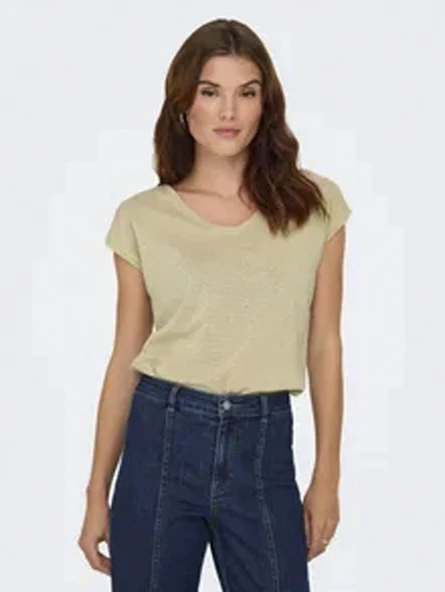 Only 15136069 V Yaka Kolsuz Kadin Body - Sari ürün görseli 1