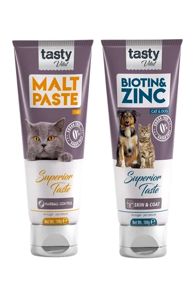 TASTY VİTAL Kedi Malt Paste Tüy Yumağı Önleyici 100 gr Ve Biotin Çinko Deri Tüy Destekleyici 100 gr ürün görseli 1