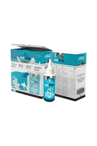 ZOOVİTAL Earvital Kedi Köpek Kulak Temizleme Losyonu Solüsyonu 150ml Disk Pamuk Hediyeli ürün görseli 1