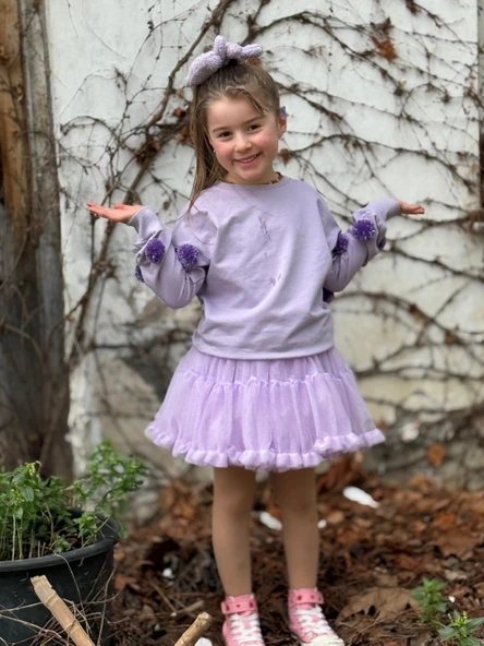 Cg Kids Ponpon Detaylı Tütü Etekli Kız Çocuk Takım Süper Kalite Kumaş ürün görseli 1