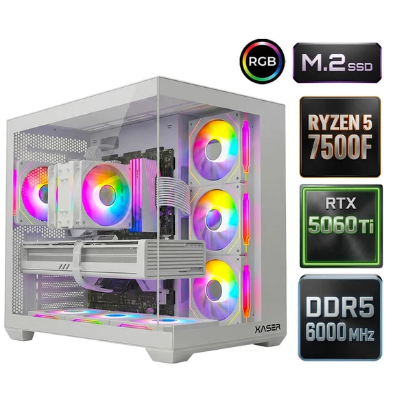 Xaser Sage X100 Ryzen 5 7500F DDR5 16GB Ram 512GB M.2 Nvme SSD 16GB RTX5060Ti Oyuncu Tavsiye Sistem ürün görseli 1
