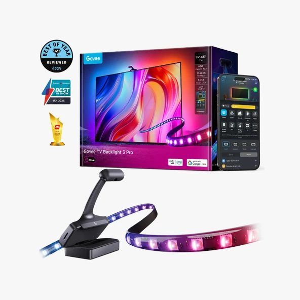 Govee T3 Pro TV Arkası Led Şerit Ambiyans Aydınlatma, TV Renk Senkronizasyonu 55-65 inç TV'ler ile Uyumludur ürün görseli 1