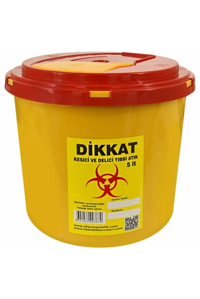 5 lt Tıbbi Atık Kovası, Sarı, hijyenik ve dayanıklı sağlık malzemesi ürün görseli 1
