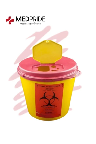 10 Adet Sarı Plastik Atık Kutusu, 5 Litre, Kilitli Kapakli, Sağlıklı ve Güvenli Kullanım ürün görseli 1
