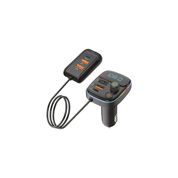 Bluetooth FM Transmitter Araç Şarj Cihazı Çakmaklık Çoklu USB Type-C Adaptör ürün görseli 1
