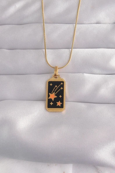 316L Çelik Gold Renk Siyah Mineli Yıldız Figür Tarot Kolye - TJ-BKO9028 TG-1395 340026 ürün görseli 1