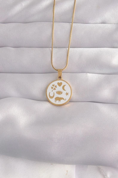 316L Çelik Gold Renk Beyaz Mineli Karışık Figürlü Tarot Kolye - TJ-BKO9041 TG-1395 340036 ürün görseli 1