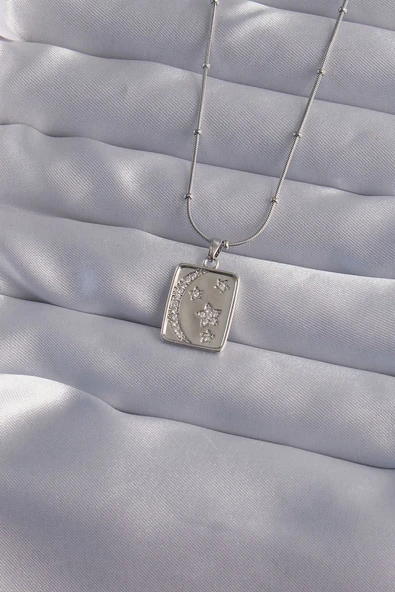 316L Çelik Zincir Gümüş Renk Zirkon Taşlı Ay Yıldız Figürlü Tarot Kolye - TJ-BKO9022 TG-1395 340015 ürün görseli 1