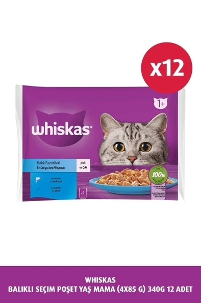 Whiskas Balık Çeşitli Kedi Maması 4'lü 340 gr 12x ürün görseli 1