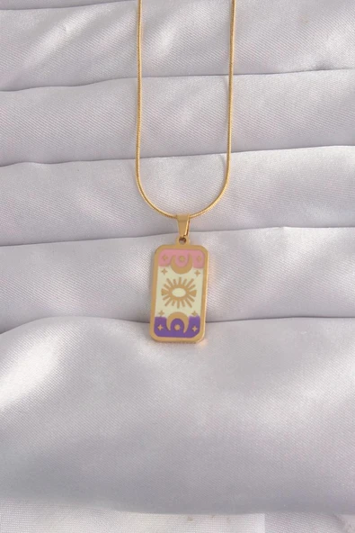 316L Çelik Gold Renk Karışık Mineli Ay Figür Tarot Kolye - TJ-BKO9032 TG-1395 340030 ürün görseli 1