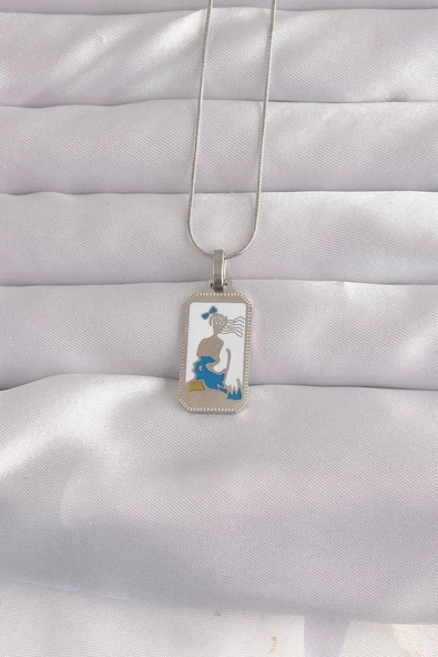 316L Çelik Gümüş Renk Beyaz Mineli Kız Figür Tarot Kolye - TJ-BKO9049 TG-1395 340043 ürün görseli 1