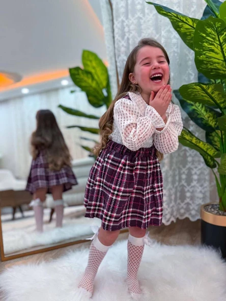 Cg Kids Ekose Askılı Jile ve Beyaz Gömlek Takım 2 Parça Kız Çocuk Şık Kombin ürün görseli 1
