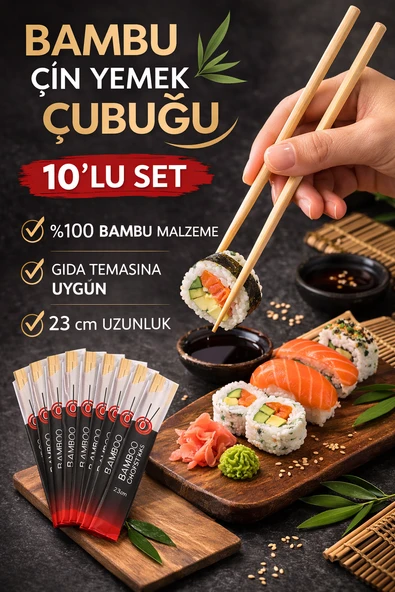 10'lu Bambu Çin Yemek Çubuğu 23 cm Chopstick Sushi Çubuğu Uzak Doğu Japon Çin Yemek Çubuğu ürün görseli 1