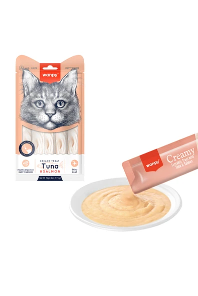 WANPY Ton Ve Somon Balıklı Sıvı Kedi Ödülü 5*14 gr ürün görseli 1