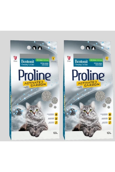 PROLİNE Aktif Karbonlu Topaklanan Kedi Kumu 10 Lt X 2 Adet ürün görseli 1