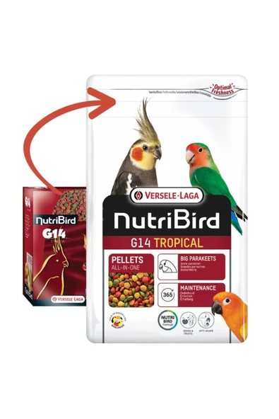 VERSELE LAGA Nutribird G14 Tropıcal Paraket Pelet Yem 1kg bölme paket ürün görseli 1