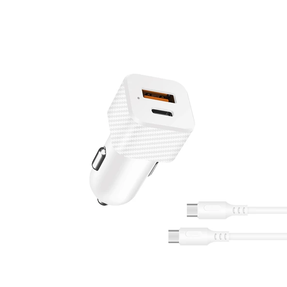 Araç İçi Hızlı Şarj Çakmaklık Adaptörü 3.0 USB Type-C Araç Şarj Cihazı Type-C Kablolu ürün görseli 1