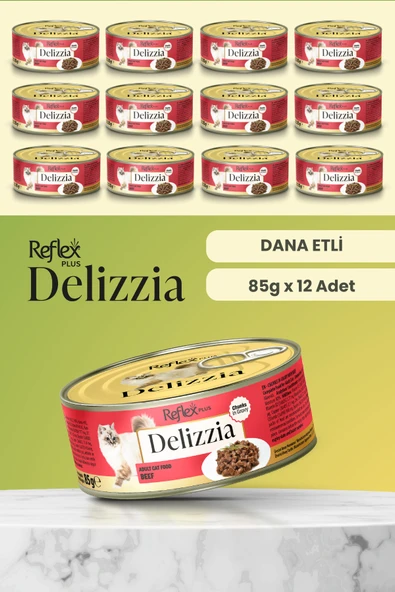 Reflex Plus Delizzia / Sos İçinde Parça Etli Dana Etli Yetişkin Kedi Maması 85g x 12 Adet ürün görseli 1