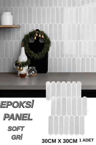 30×30cm Soft Gri Epoksi 1 Adet 3D Yapışkanlı Duvar Kaplama Paneli Mutfak Banyo Salon Ofis ürün görseli 1