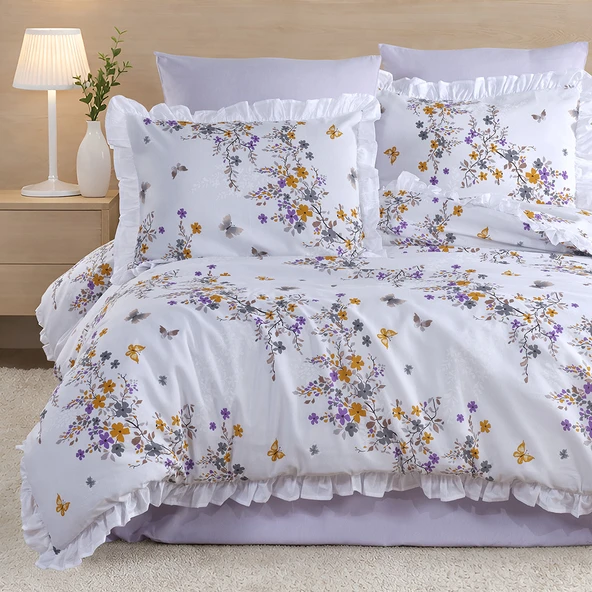 Fırfırlı Çift Kişilik Nevresim Takımı 200x220cm - 4 Yastık Kılıfı - Lastikli Çarşaflı 160x200+30 ürün görseli 1